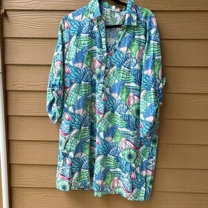 Talbots Seashell Cotton Shirt Dress Size XL